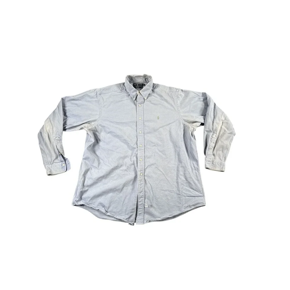 Vintage Ralph Lauren Shirt Mens 2XL Blue Denim Green Pony‎ Heavyweight Button Up
